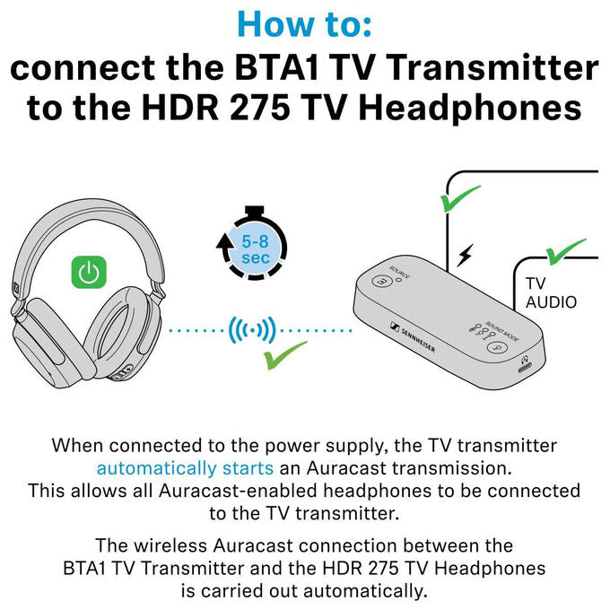 Sennheiser 700440 RS 275 Cuffie a Padiglione Wireless TV Bluetooth 5.4 Auracast Bassa Latenza 50 ore colore Nero