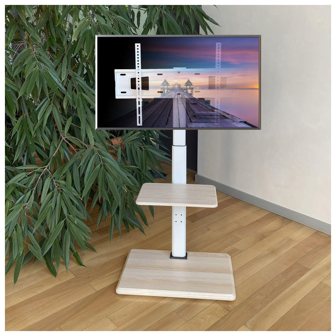 Techly Supporto a Pavimento per TV 32-70, Bianco, Girevole, Altezza Regolabile