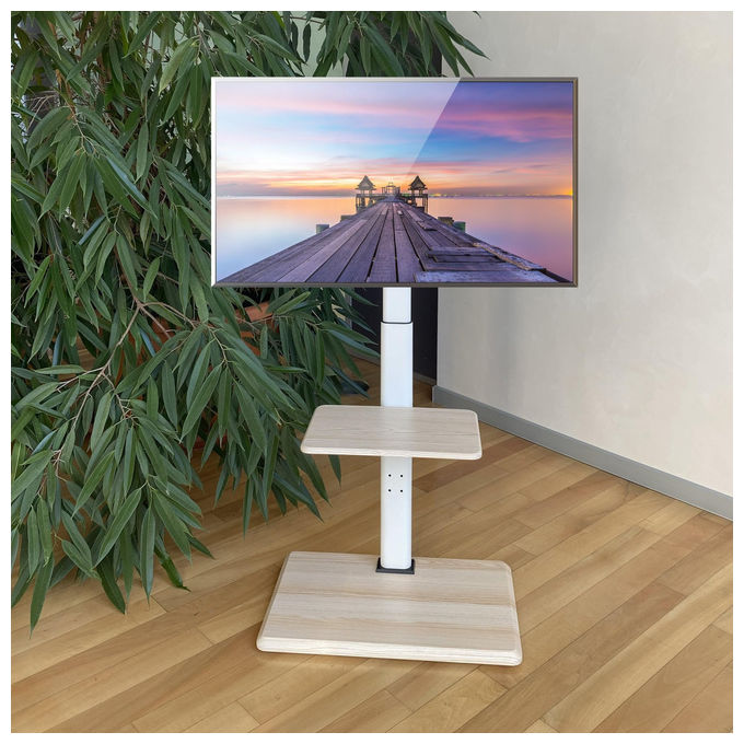 Techly Supporto a Pavimento per TV 32-70, Bianco, Girevole, Altezza Regolabile
