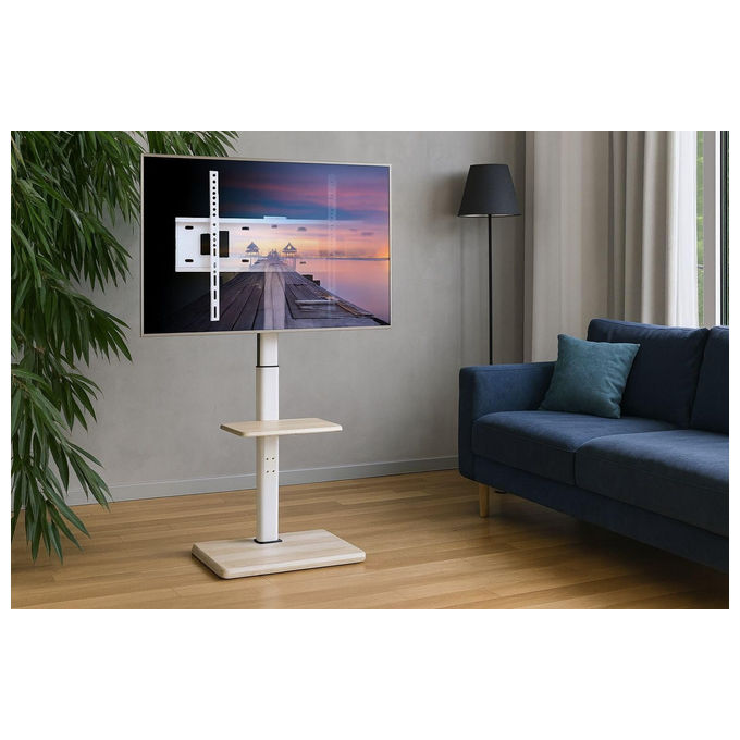 Techly Supporto a Pavimento per TV 32-70, Bianco, Girevole, Altezza Regolabile