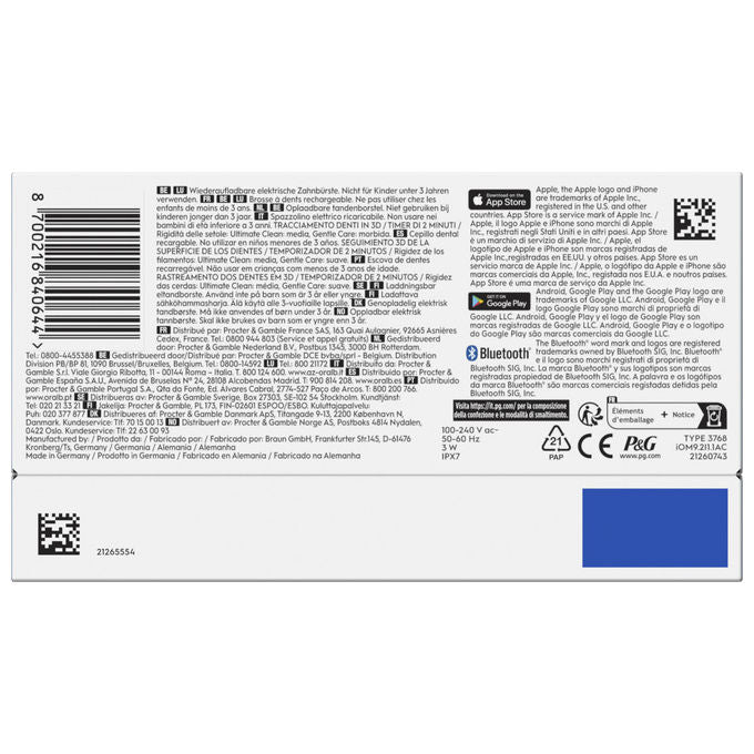 Oral-B 80837837, Spazzolino Elettrico, Adulto, Blu, Bianco, 2 Testine