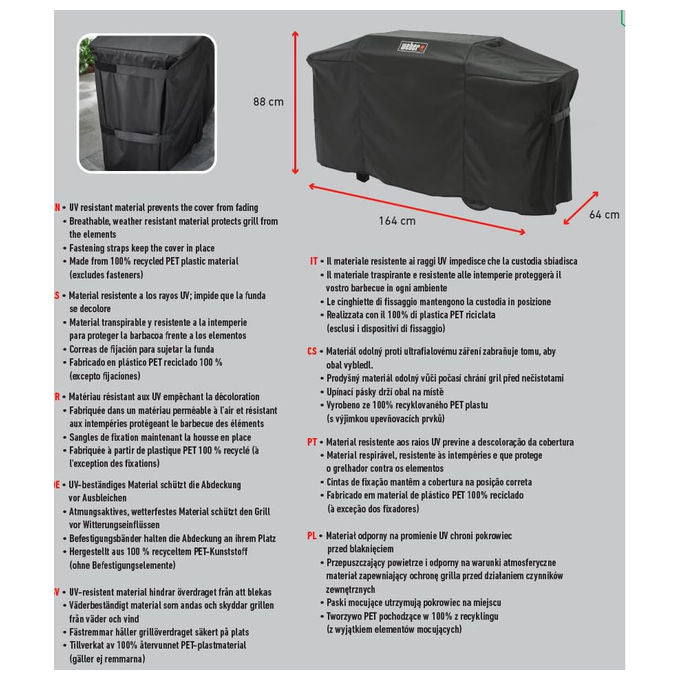 Weber, Copertura Premium per Plancha Slate GP 71 cm, Traspirante, Impermeabile, Nero