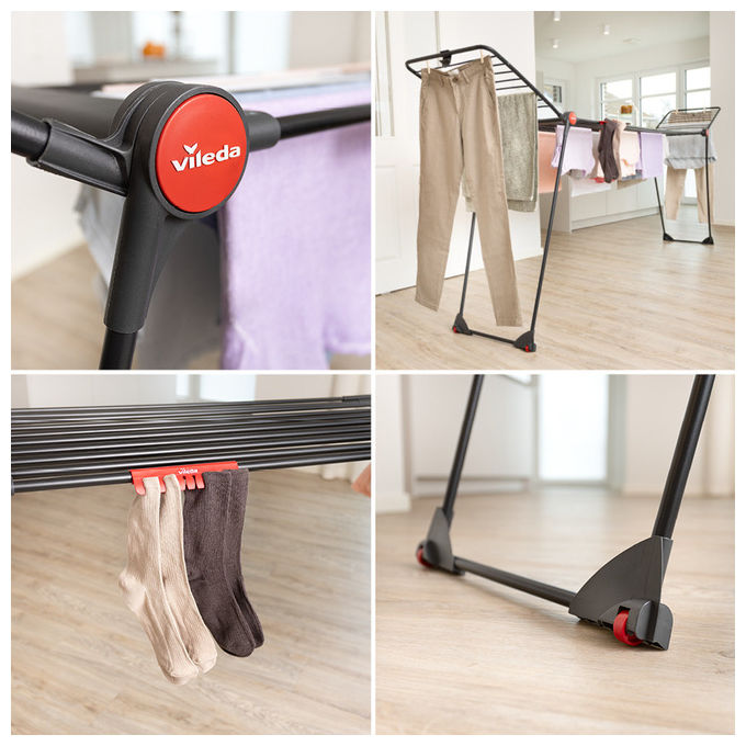 Vileda IF-ULT-BK Infinity Flex Ultimate Stendibiancheria Estensibile 30 m 35 Kg Acciaio con Ruote e Porta Calzini colore Nero