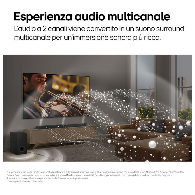 LG S70TY Soundbar 3.1.1 canali 400W Dolby Atmos DTS:X Speaker centrale up-firing Subwoofer wireless colore Nero