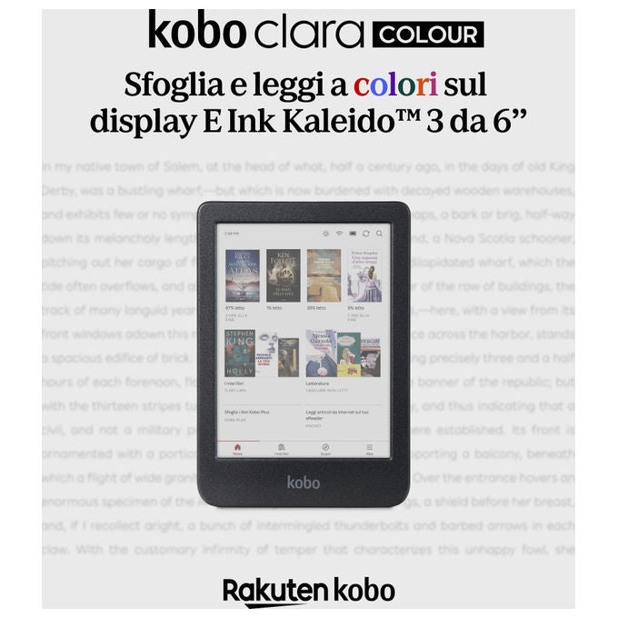 Rakuten Kobo Clara Colour, Lettore E-book, Touchscreen, 16 GB, Wi-Fi, Nero