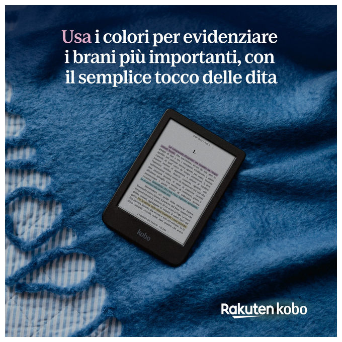 Rakuten Kobo Clara Colour, Lettore E-book, Touchscreen, 16 GB, Wi-Fi, Nero