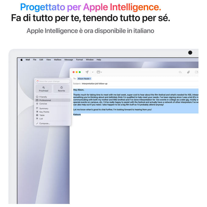 Apple MWUU3T-A iMac 24'' PC All-in-one Chip M4 CPU 10-core GPU 10-core 16GB RAM 256GB SSD macOS Sequoia colore Argento