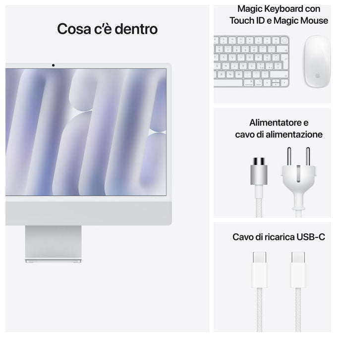 Apple MWUU3T-A iMac 24'' PC All-in-one Chip M4 CPU 10-core GPU 10-core 16GB RAM 256GB SSD macOS Sequoia colore Argento