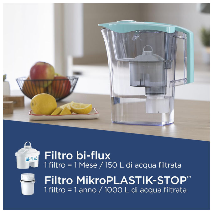 Laica MikroPLASTIK-STOP Caraffa Filtrante 3L Doppia Filtrazione Bi-Flux Riduce Microplastiche Timer Analogico colore Azzurro