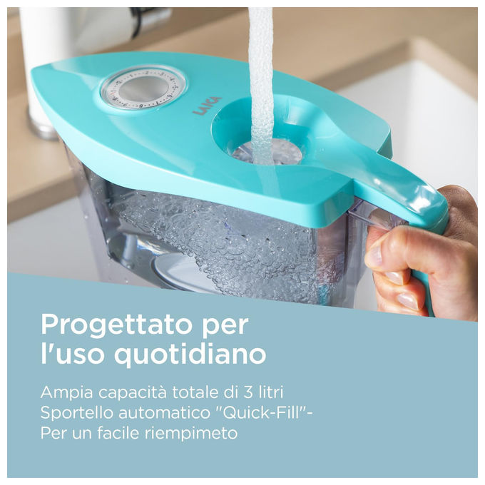 Laica MikroPLASTIK-STOP Caraffa Filtrante 3L Doppia Filtrazione Bi-Flux Riduce Microplastiche Timer Analogico colore Azzurro
