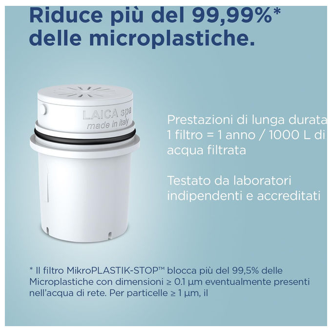 Laica MikroPLASTIK-STOP Caraffa Filtrante 3L Doppia Filtrazione Bi-Flux Riduce Microplastiche Timer Analogico colore Azzurro