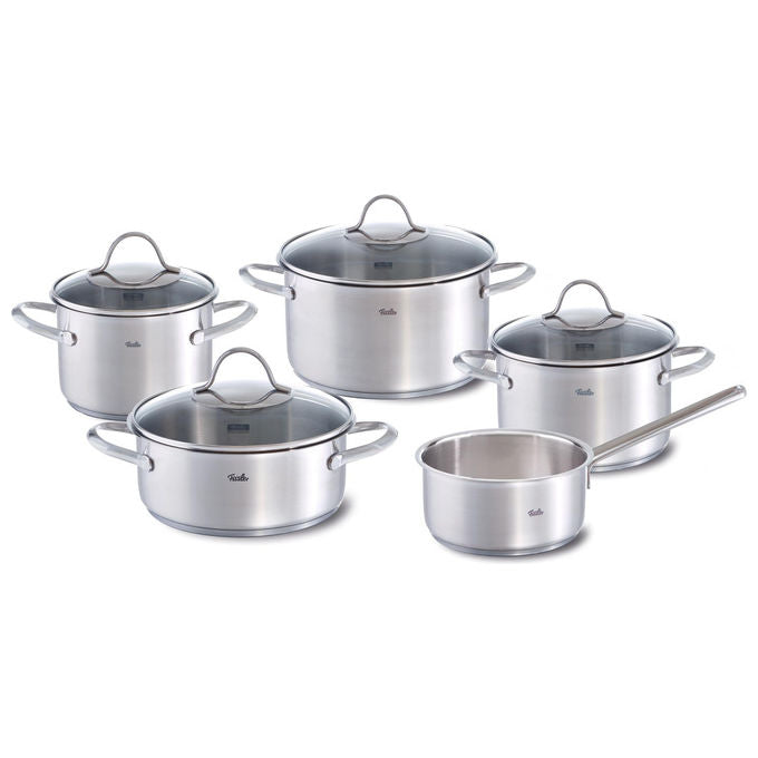 Fissler Set Pentole Palermo 5 Pezzi Acciaio Inox con Coperchi in Vetro Induzione