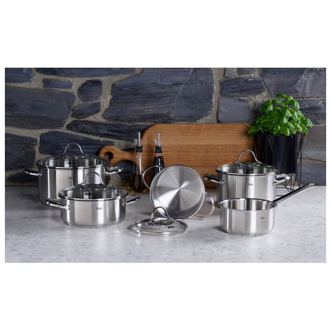Fissler Set Pentole Palermo 5 Pezzi Acciaio Inox con Coperchi in Vetro Induzione