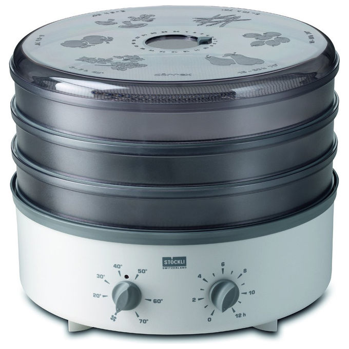 Stöckli 0076.70M Dörrex Disidratatore Alimentare Timer 12 ore 3 Griglie Metallo 540 W fino a 10 Griglie colore Grigio