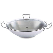 Fissler Padella Wok Kunming 36 cm Acciaio Inox con Coperchio in Vetro Induzione