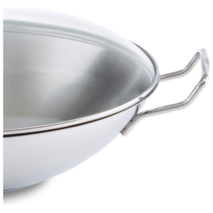 Fissler Padella Wok Kunming 36 cm Acciaio Inox con Coperchio in Vetro Induzione