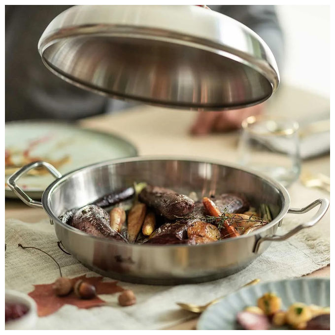 Fissler Padella da Portata Acciaio Inox 3L 28 cm con Coperchio per Induzione