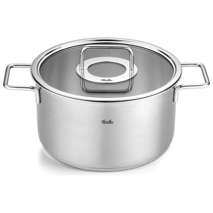 Fissler Pentola Acciaio Inox 24 cm 5.7 Litri con Coperchio Vetro Pure Collection