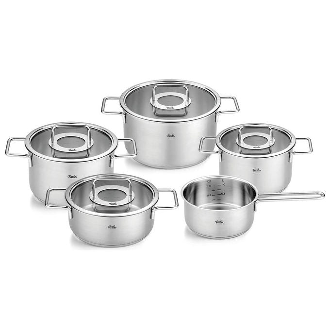 Fissler Set di Pentole 5 Pezzi Acciaio Inox Adatto Induzione Argento