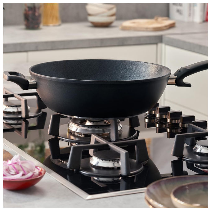 Fissler Wok Adamant Alluminio Antiaderente 32 cm Nero Adatto Induzione