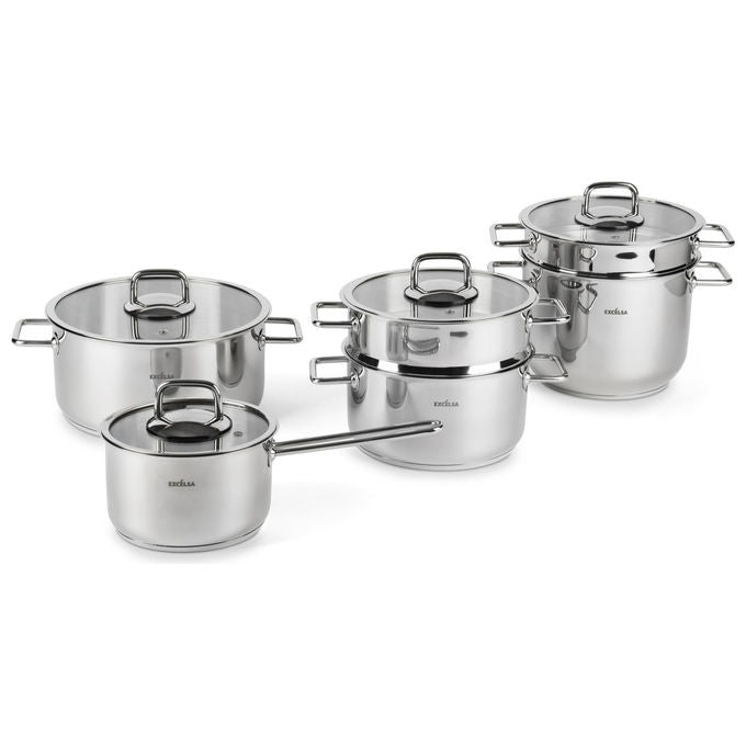 Excelsa Set Pentole Le Grand Chef 10 Pezzi Acciaio Inox 18-10 Casseruole Vaporiera