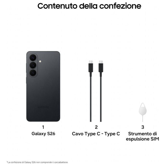 Samsung SM-S942BZKHEUB Galaxy S26 Smartphone 5G 6.3'' Dynamic AMOLED 2X 12 GB 512 GB Tripla Camera 50 MP Android 16.0 colore Nero