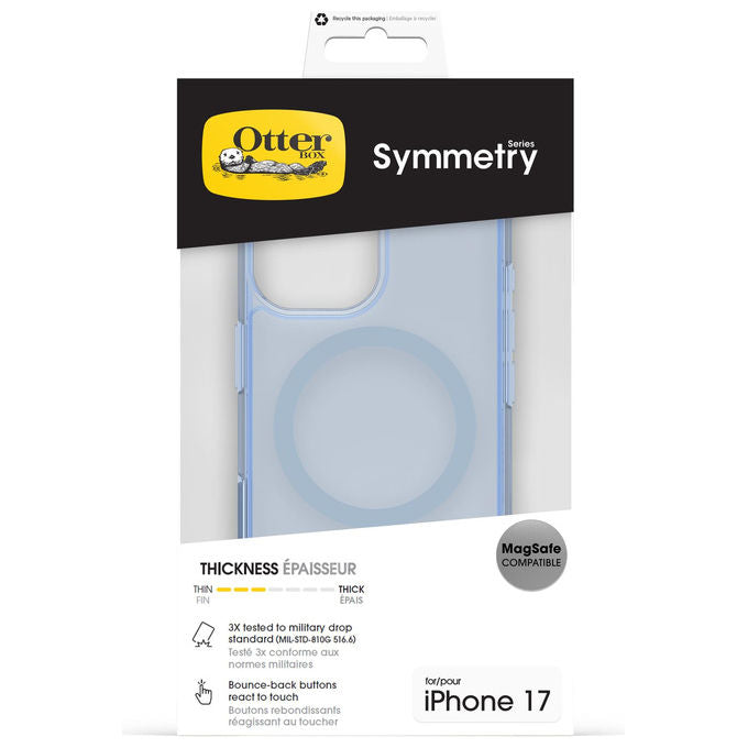 OtterBox, Symmetry Series Clear MagSafe, Cover iPhone 17, Resistente a Shock e Cadute, Trasparente-Blu