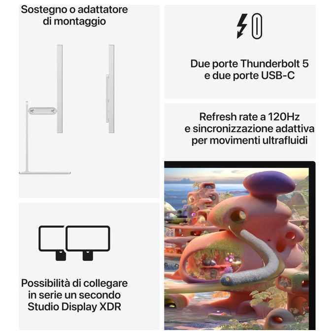 Apple, Monitor Studio Display XDR, Vetro nanotexture, Sostegno regolabile, 27 pollici, Retina 5K