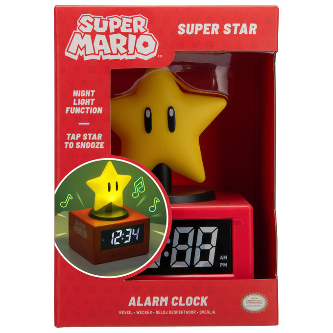 Paladone PP13708NN Super Mario Super Star Icon Sveglia Digitale Luce Notturna Snooze Licenza Ufficiale Nintendo colore Giallo