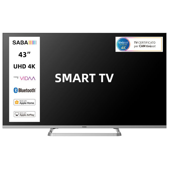 Saba, Smart TV 43'' Full HD, Sistema VIDAA, Triplo Tuner DVBT2-C-S2, Certificato TivuSAT