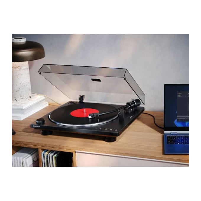 Sharp Giradischi Automatico con Bluetooth 5.4 Registrazione USB-C Pickup Audio-Technica Nero