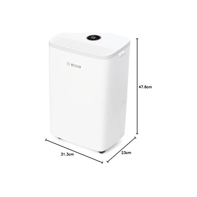 Bosch 7733703557 Dry 2000 Deumidificatore 12 L-24h serbatoio 2,5 L 38 dB per ambienti fino a 55 m³ colore Bianco