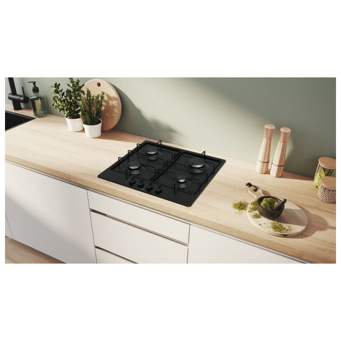 Bosch PGP6B6K80 Serie 4 Piano cottura a gas 60 cm 4 fuochi accensione elettronica dispositivo spegnimento fiamma colore Nero