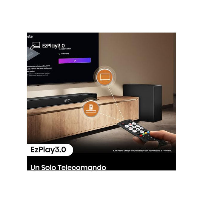 Hisense AX3120Q Soundbar 3.1.2 canali 440W Subwoofer Wireless Dolby Atmos DTS:X Bluetooth 5.3 HDMI eARC colore Nero