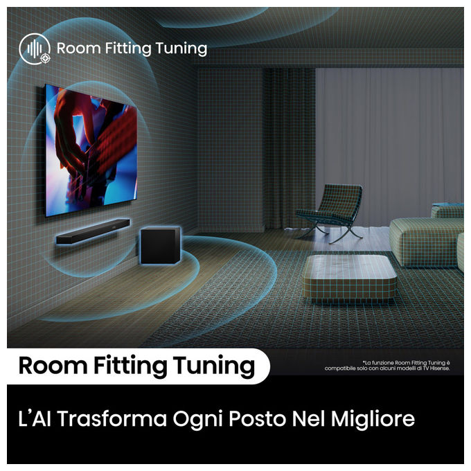 Hisense AX3120Q Soundbar 3.1.2 canali 440W Subwoofer Wireless Dolby Atmos DTS:X Bluetooth 5.3 HDMI eARC colore Nero