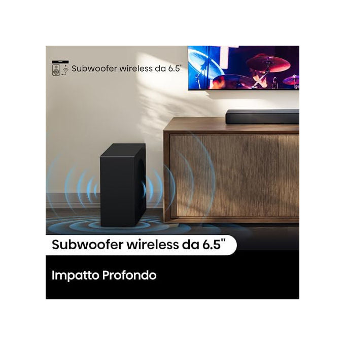 Hisense AX3120Q Soundbar 3.1.2 canali 440W Subwoofer Wireless Dolby Atmos DTS:X Bluetooth 5.3 HDMI eARC colore Nero