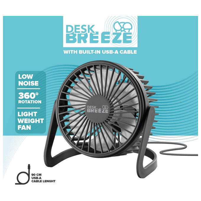 Tech Pop DESKBREEZEK Desk Breeze Ventilatore da Tavolo USB Rotazione 360° Cavo 0,9 m colore Nero