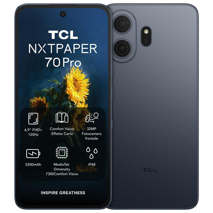 Tcl, Smartphone Android Nxtpaper 70 Pro 5G, Display 6,9'', Fotocamera 50MP Ois, 512GB, Blu Stellare