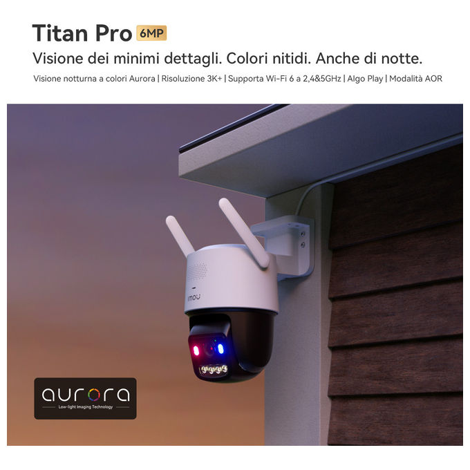 Imou Titan Pro, Telecamera esterno motorizzata 6MP, Copertura 360°, Visione notturna a colori