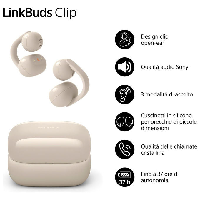 Sony U.K., Cuffie True Wireless, WFLC900C.CE7, Bluetooth, Beige