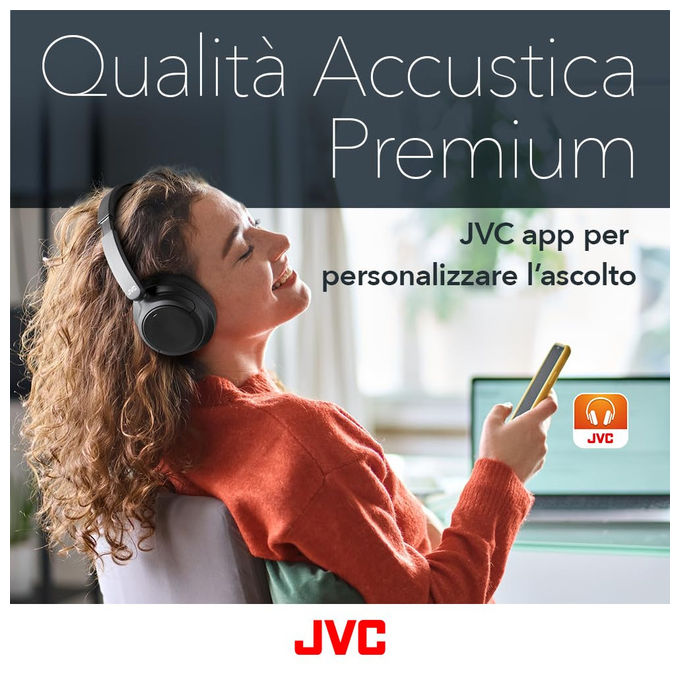 JVC HA-Z76N-B Cuffie a Padiglione Wireless Bluetooth 5.3 Cancellazione del Rumore 50 ore Multipoint colore Nero