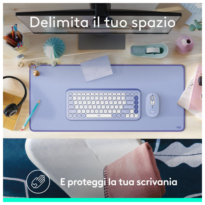 Logitech, Tappetino da Scrivania, Studio Series, Multiuso, Lilla, Base in Gomma