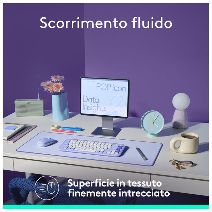 Logitech, Tappetino da Scrivania, Studio Series, Multiuso, Lilla, Base in Gomma