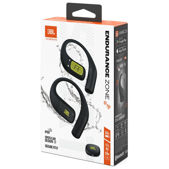 JBL, Endurance Zone, Cuffie Sportive Open-Ear True Wireless, Archetti Ergonomici, 32H Autonomia, IP68, Nero e Verde Lime