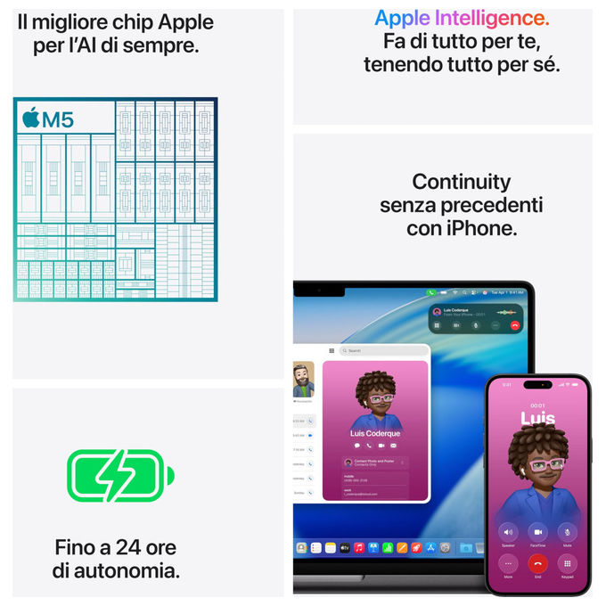 Apple, Macbook Pro 14'', Chip M5, 32GB RAM, 1TB SSD, Argento