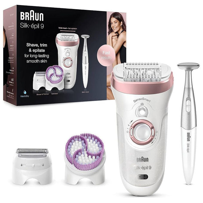 Braun SE9-061 Silk-épil 9 Epilatore Wet and Dry 40 pinzette MicroGrip autonomia 50 min con accessori colore Bianco