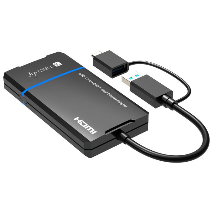 Techly, Adattatore USB-C e USB-A a doppio HDMI, Nero, Supporta 4K e 1080p