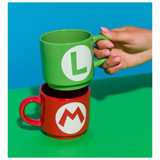 Pyramid International Z114690 Super Mario Bros Set 2 Tazze Impilabili Mario e Luigi Ceramica Lavastoviglie