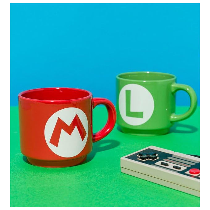 Pyramid International Z114690 Super Mario Bros Set 2 Tazze Impilabili Mario e Luigi Ceramica Lavastoviglie