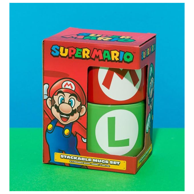 Pyramid International Z114690 Super Mario Bros Set 2 Tazze Impilabili Mario e Luigi Ceramica Lavastoviglie